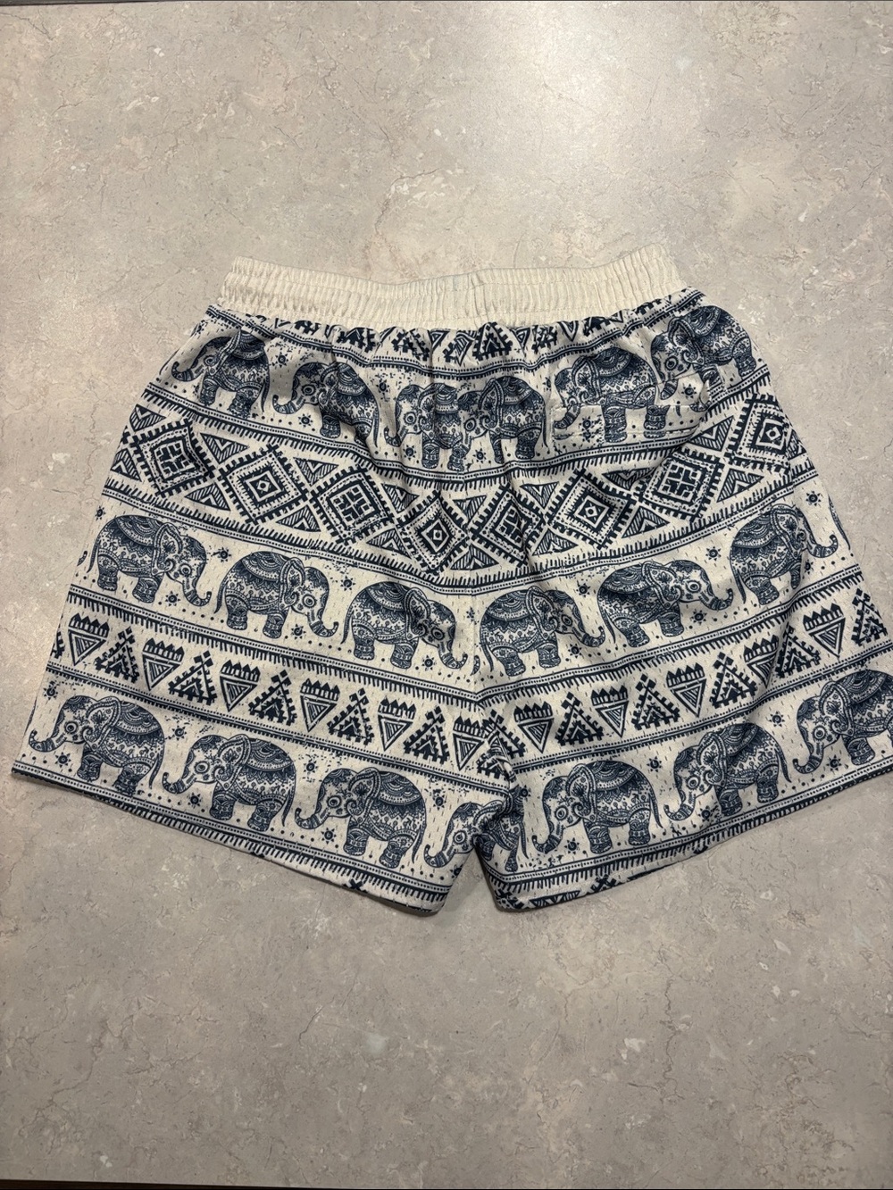 YoungLA Cream and Navy Elephant Print Athletic Shorts - Picture 3 of 4